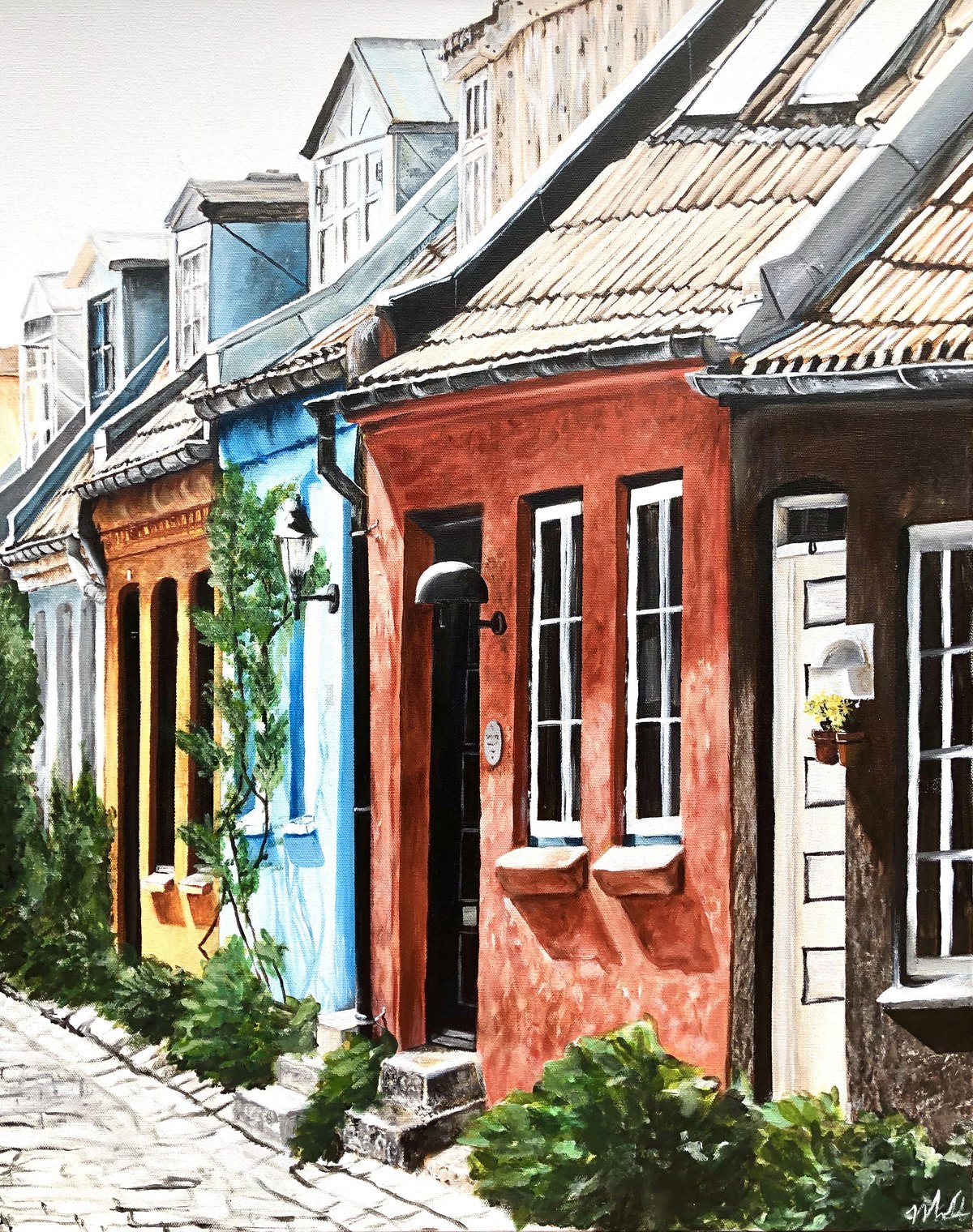 Colorful row houses painting, In the Neighborhood