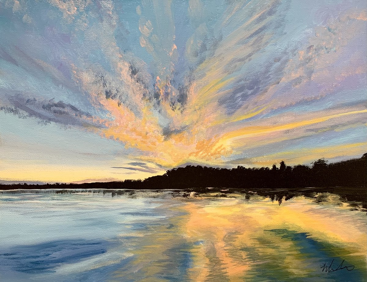 Minnesota lake sunset reflection painting