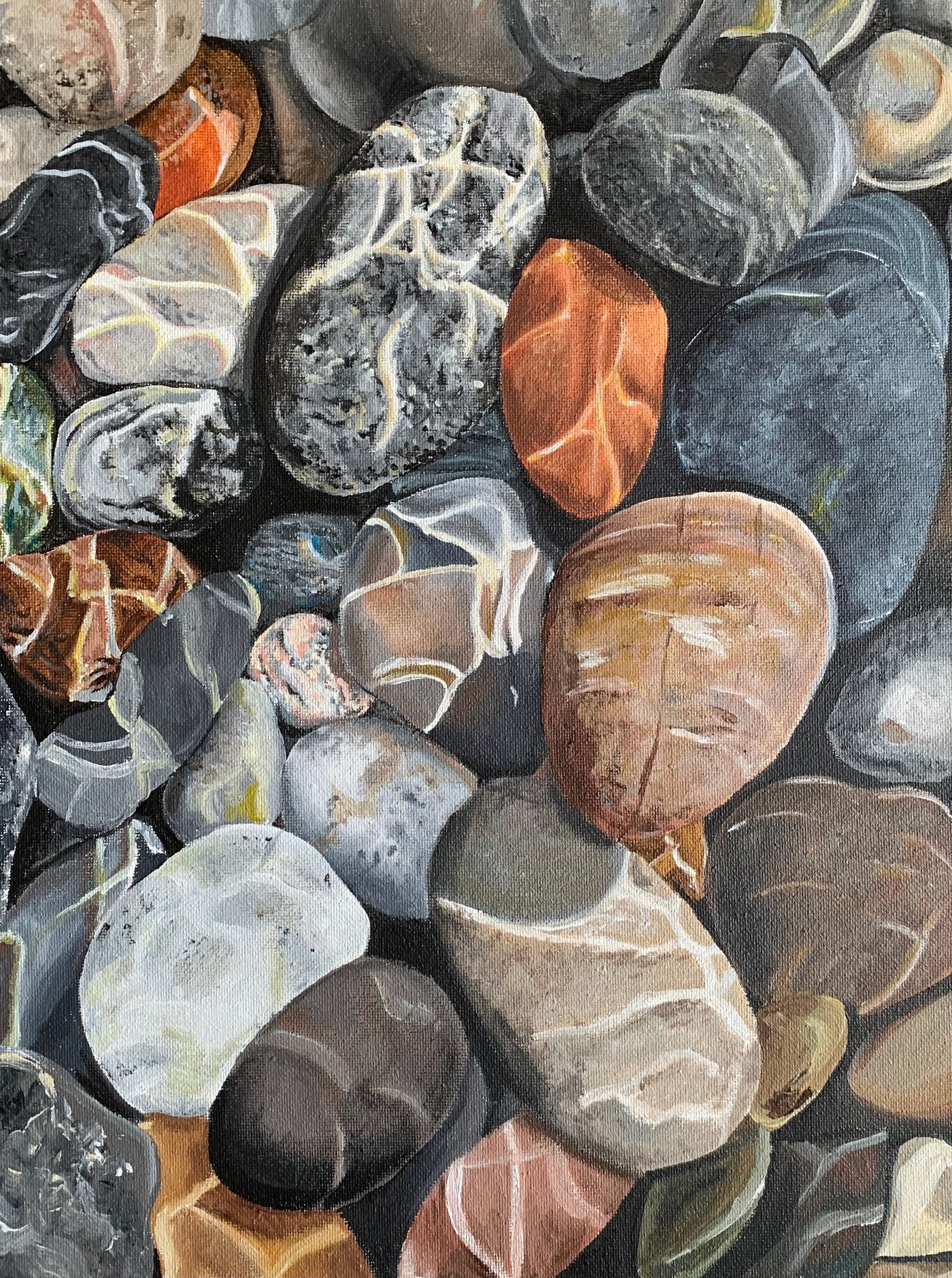 Shallow beach pebbles still life painting