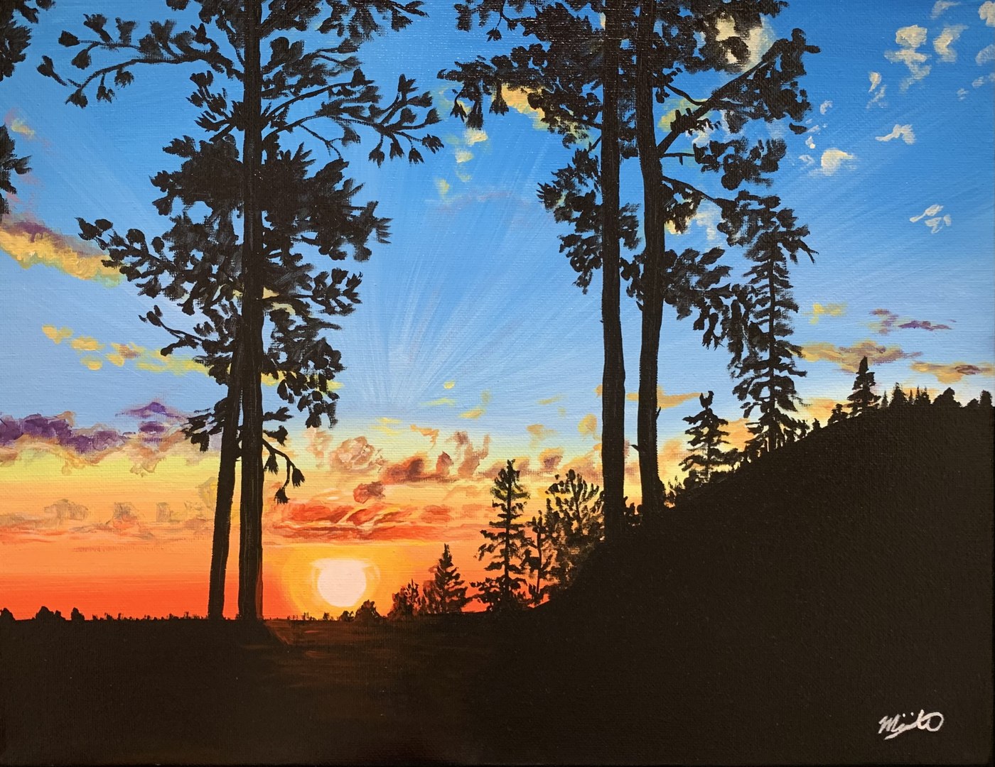 South Dakota pine forest sunset painting